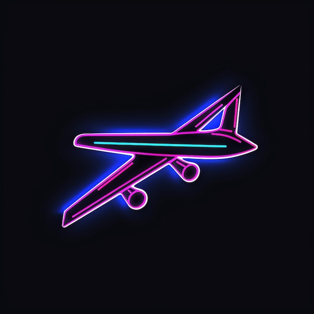 Foto ein hell beleuchtetes flugzeug fliegt am dunklen himmel mit einem schwarzen hintergrund