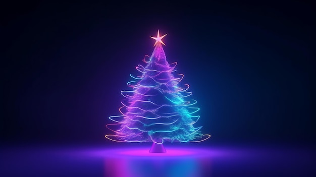 Ein hell erleuchteter Weihnachtsbaum auf schwarzem Hintergrund Generative KI