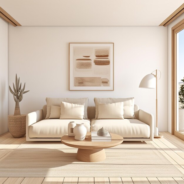 Ein helles und luftiges Wohnzimmer mit neutralen Farben