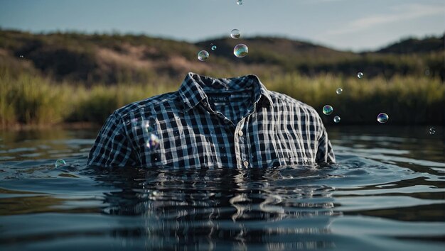 Foto ein hemd, das mit blasen im wasser schwimmt