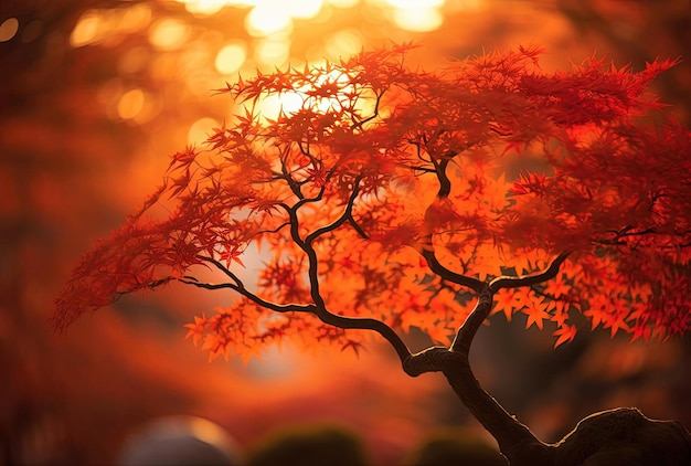 ein herbstlicher Ahornbaum mit goldenem Hintergrund