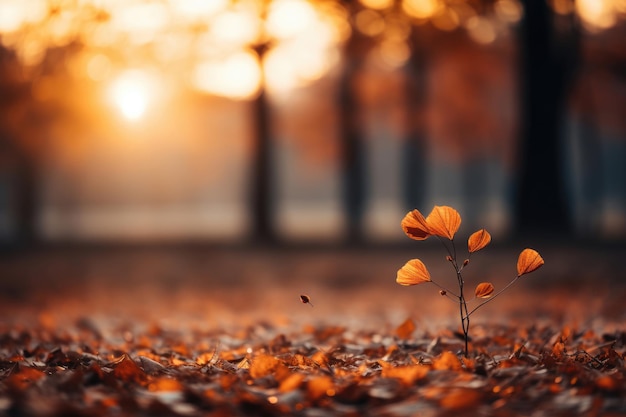 Ein herbstlicher Hintergrund aus Laub bei Sonnenuntergang