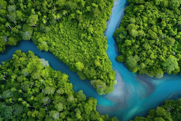 Ein herrlicher Blick auf den schlängelnden Fluss durch das üppige Grün