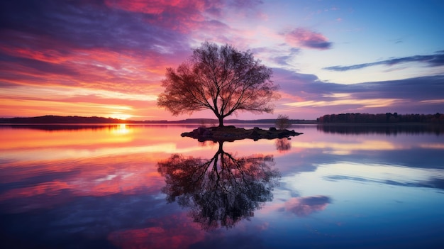 ein herrlicher Sonnenaufgang über einem ruhigen See