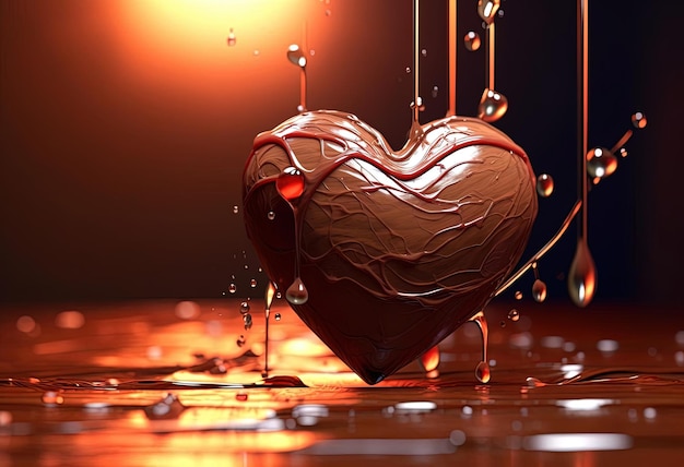 ein Herz hat einen Schokoladendropfen, der im Stil fotorealistischer Kompositionen spritzt