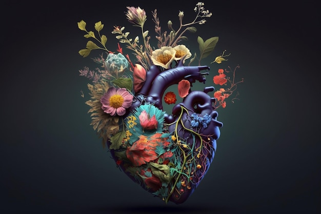 Ein Herz mit Blumen und Pflanzen darauf