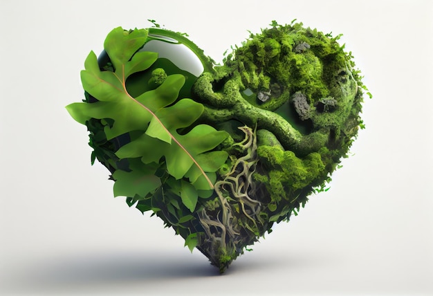 Ein Herz mit einem grünen Blatt und ein Herz mit dem Wort Liebe darauf.