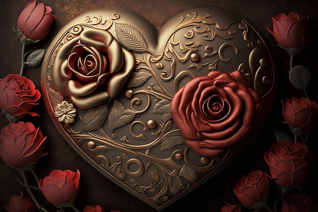 ein Herz mit Rosen auf dunklem Hintergrund