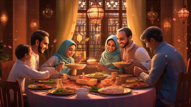 Ein herzerwärmendes Bild, das den Geist von EidalAdha einfängt, in dem eine Familie zusammenkommt, um einen Tag zu teilen.