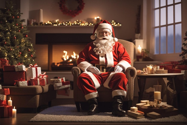 Foto ein herzerwärmendes bild des weihnachtsmanns, der eine pause macht