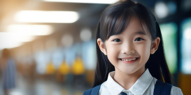Ein herzerwärmendes Lächeln eines kleinen asiatischen Schulmädchens