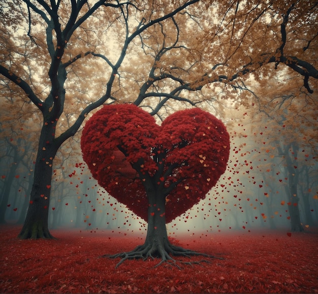 ein herzförmiger Baum mit dem Wort Liebe drauf