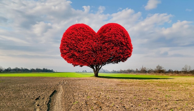 Foto ein herzförmiger baum mitten auf einem feld