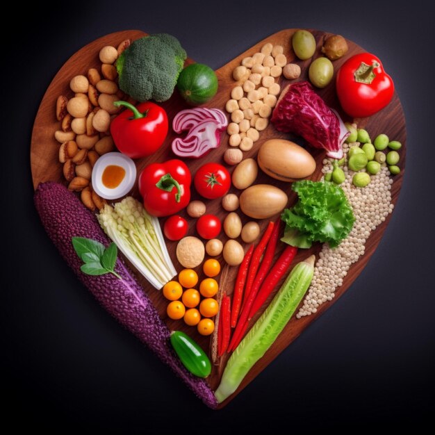 Foto ein herzförmiges obst und gemüse isoliert