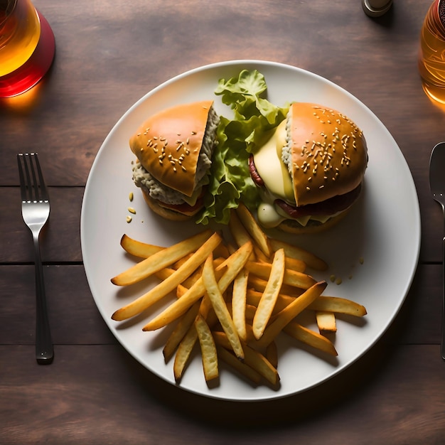 Ein herzhaftes Mittagessen mit Burger und Pommes