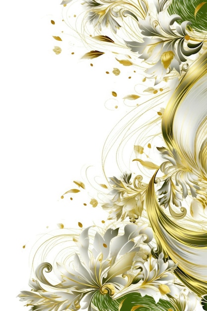 Ein Hintergrund mit grünen und goldenen floralen Elementen. Generative KI