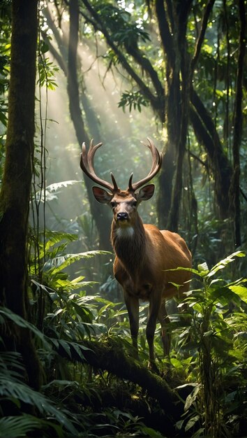 ein Hirsch im Wald mit einem Schild, auf dem steht, dass es sich um eine Antilope handelt