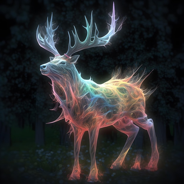 Ein Hirsch mit einem Regenbogeneffekt auf dem Kopf
