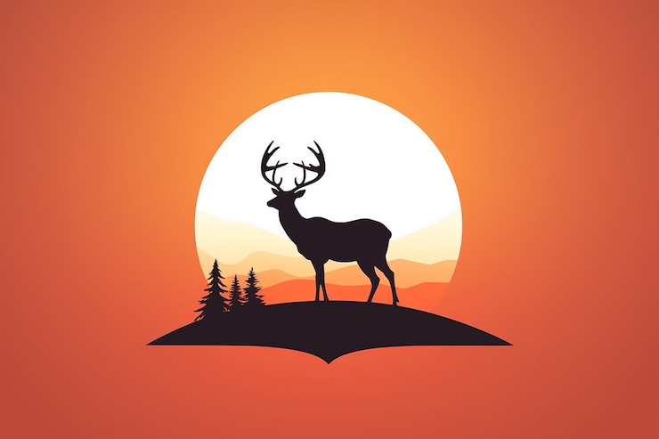 Foto ein hirsch mit einem sonnenuntergang im hintergrund