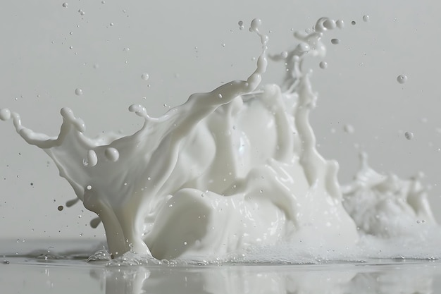 Ein Hochgeschwindigkeits-Milch-Spritz in der Luft auf einem weißen Hintergrund