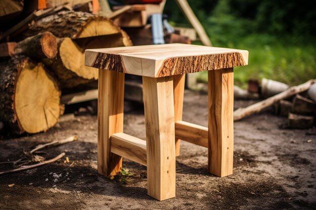 Foto ein hocker mit holzsitz