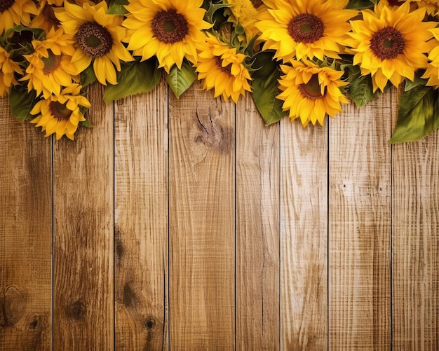 Ein hölzerner Hintergrund mit Sonnenblumen darauf