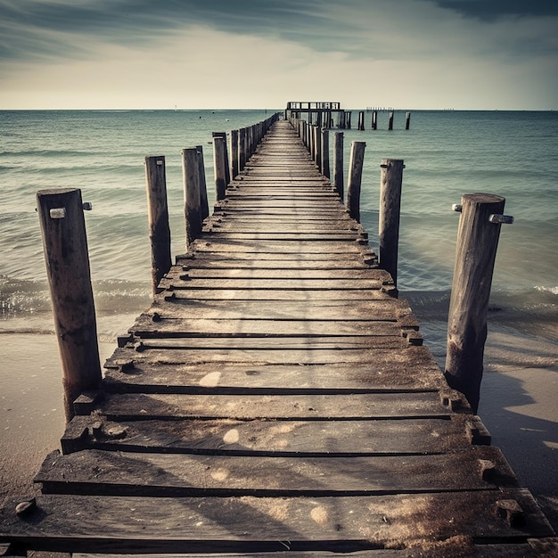 Foto ein hölzerner pier mit dem wort pier darauf