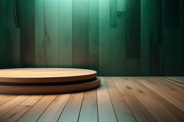 Ein Holzboden mit einem runden Holzkreis darauf.