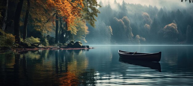 ein Holzboot ist neben einem See mit grünen Blättern angedockt