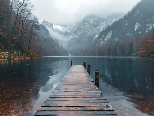 Foto ein holzdock führt in einen körper