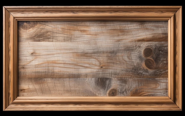 Ein Holzrahmen wird fest an einer einfachen Wand gehängt, um dem Raum einen Hauch Dekoration hinzuzufügen. Der Rahmen ist leer und wartet auf die Hinzufügung eines Bildes oder eines Kunstwerks auf PNG-transparentem klarem Hintergrund.