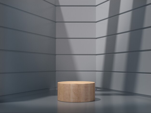 Ein Holzsockel für die Show im weißen Raum