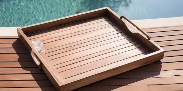 Ein Holztablett mit dem Wort Pool darauf