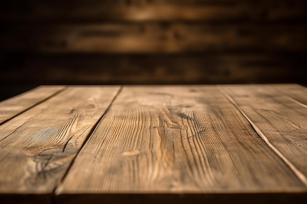 Ein Holztisch mit dunklem Hintergrund
