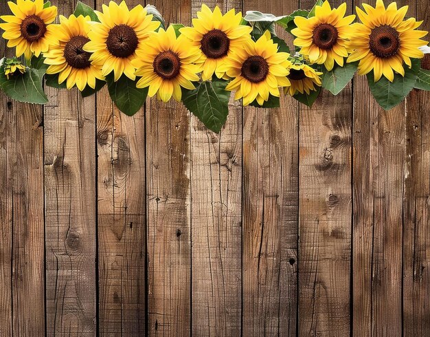 Foto ein holzzaun mit aufgehängten sonnenblumen