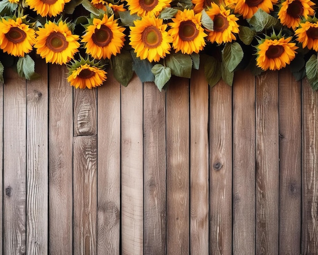 Ein Holzzaun mit Sonnenblumen darauf