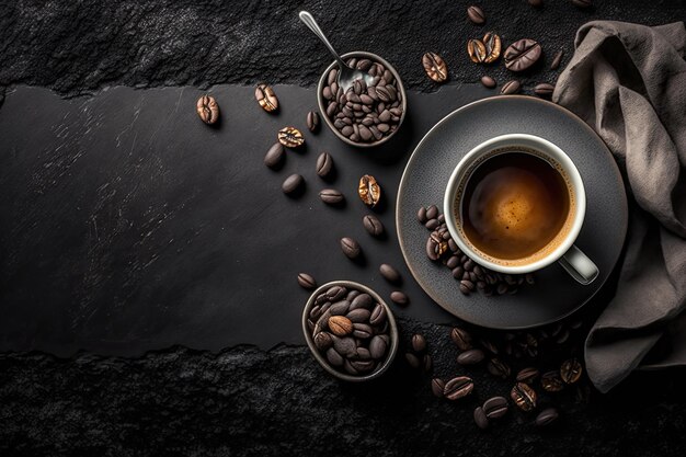 Ein horizontales Banner mit einer Tasse Kaffee und einer Kaffeebohne Illustration AI Generative
