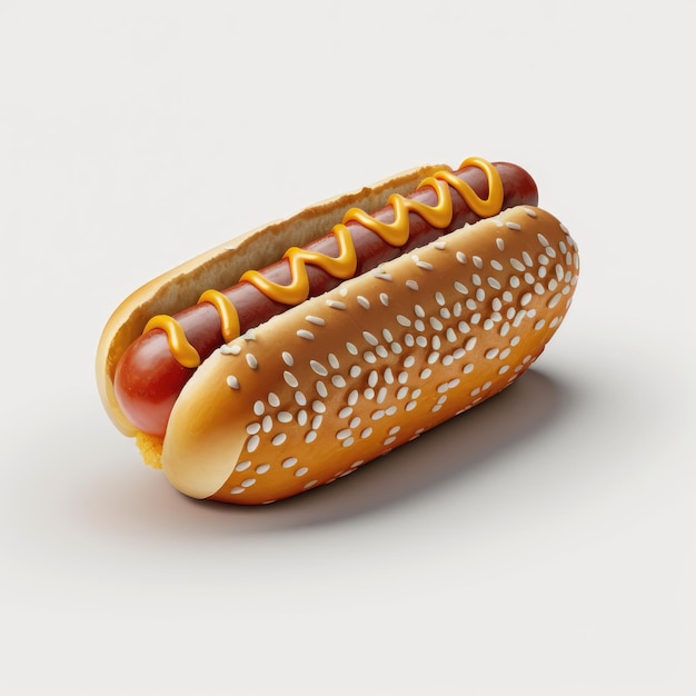 Foto ein hot dog mit senf 3d hotdog 3d food icon ai generiert