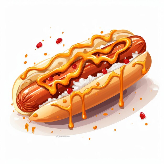 Ein Hot Dog mit Senf und Ketchup