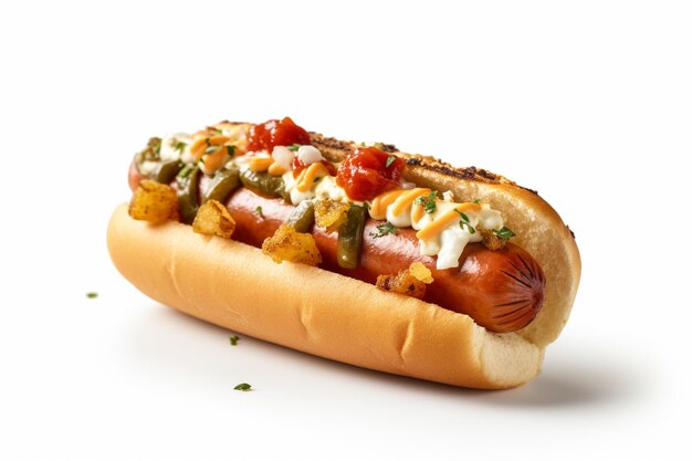 Ein Hot Dog mit vielen Belägen