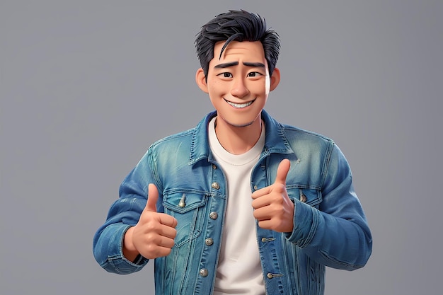 Ein hübscher erwachsener asiatischer Mann in Jeansjacke lächelt