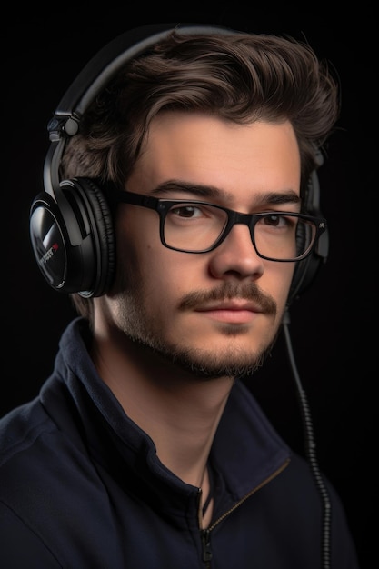 Ein hübscher junger Mann mit Brille und Headset, erstellt mit generativer KI
