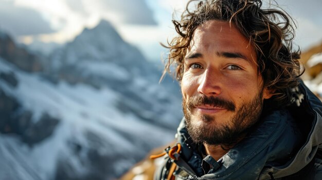 ein hübscher Mann, ein Wanderer, ein Selfie auf dem Berg