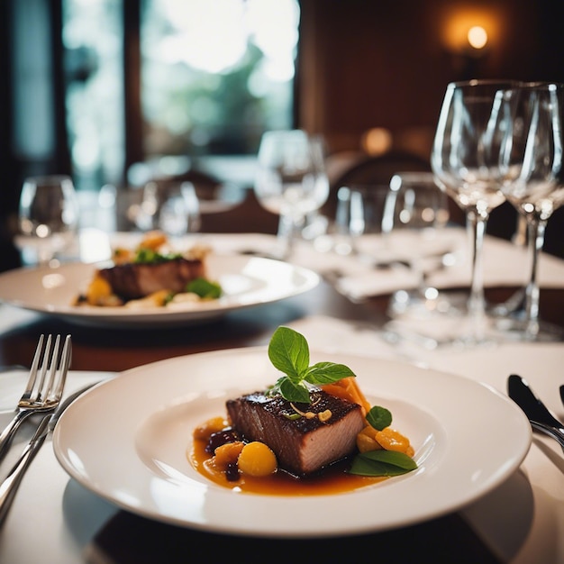 Foto ein hühnergericht auf einem restauranttisch