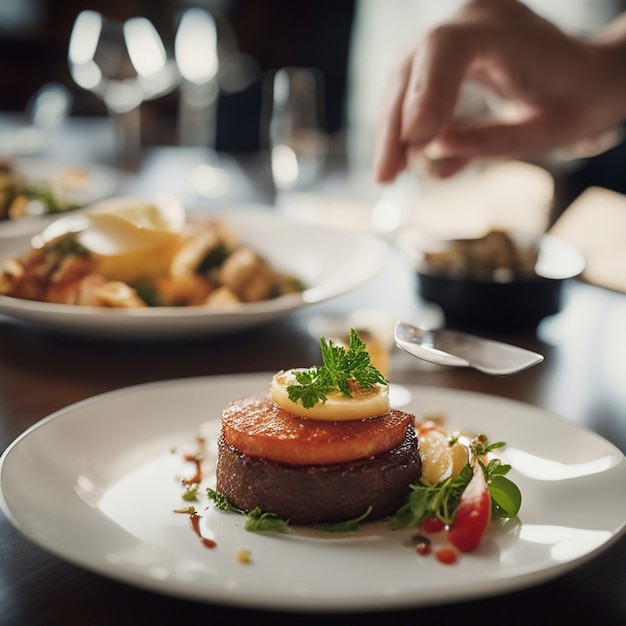 Foto ein hühnergericht auf einem restauranttisch