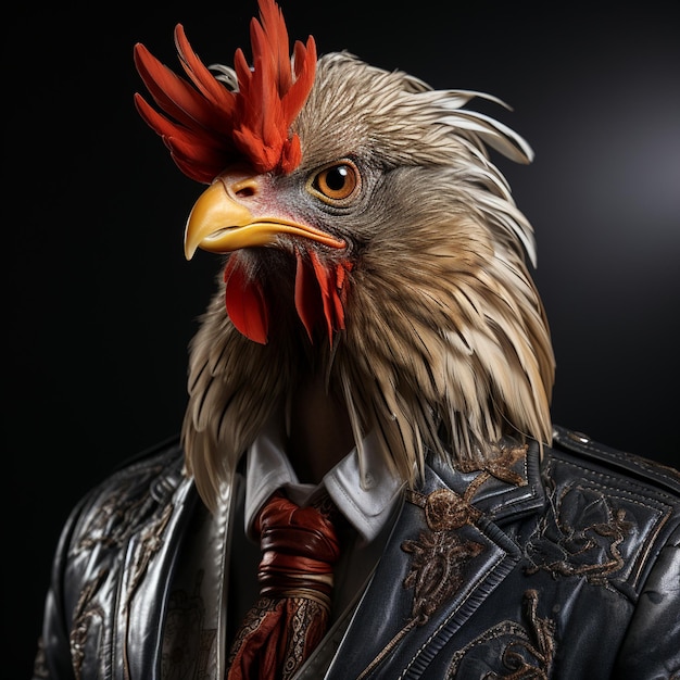 Ein Huhn, das Kleidung wie ein Boss trägt. Kunst von Generative AI