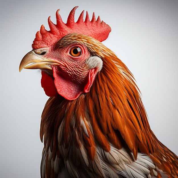 ein Huhn mit einem roten Kopf und einem gelben Schnabel