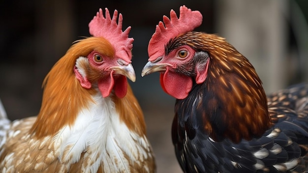 Ein Huhn mit rotem Kamm und weißem Kopf