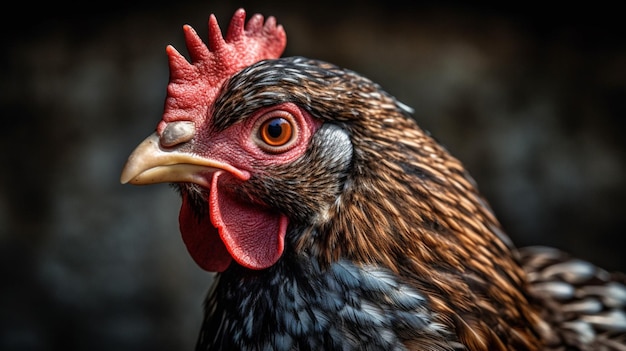 Ein Huhn mit rotem Schnabel und rotem Schnabel