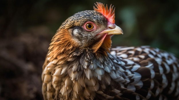 Ein Huhn mit roten Augen